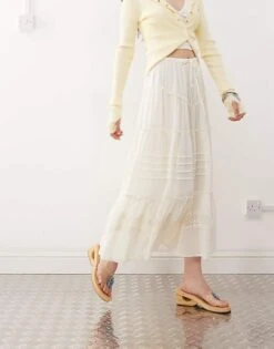 Reclaimed Vintage Western Midi Skirt With Tiers In Anitque White For Women Cream -Closet Theory Her 207443102 2