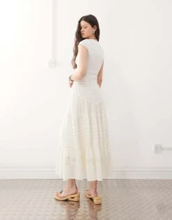 Reclaimed Vintage Western Midi Skirt With Tiers In Anitque White For Women Cream -Closet Theory Her 207443102 4