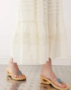 Reclaimed Vintage Western Midi Skirt With Tiers In Anitque White For Women Cream -Closet Theory Her 207443102 5