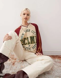 Reclaimed Vintage Oversized Long Sleeve Airtex Football T-shirt In Burgundy For Women -Closet Theory Her 207450721 3