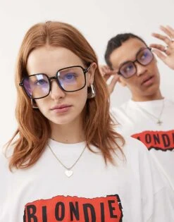 Reclaimed Vintage Unisex Oversized 70s Blue Light Glasses In Black For Unisex -Closet Theory Her 207475242 1 black 1