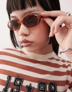 Reclaimed Vintage Oval Sunglasses In Orange Tortoiseshell For Women