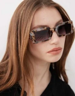 Reclaimed Vintage Square Sunglasses In Light Grey Tortoiseshell For Women Multi