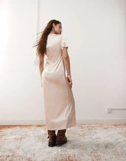 Reclaimed Vintage Satin Midi Dress With Lace Trim In Mauve Pink For Women -Closet Theory Her 207478068 4