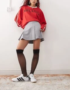 Reclaimed Vintage Tailored Skort In Grey Pinstripe For Women -Closet Theory Her 207478098 3