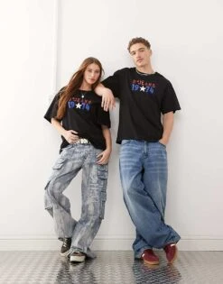 Reclaimed Vintage Unisex Oversized T-shirt With Varsity Logo In Black For Unisex -Closet Theory Her 207531785 4