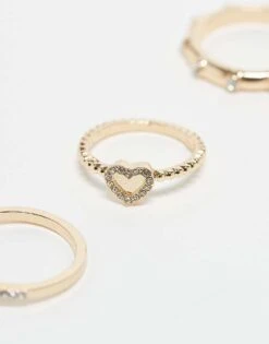 Reclaimed Vintage Dainty Ring 3 Pack With Cross And Heart In Gold For Women -Closet Theory Her 207553746 3
