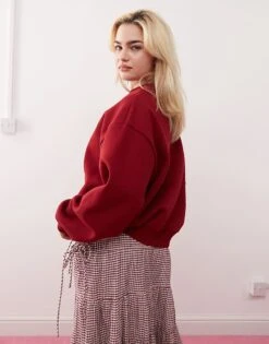 Reclaimed Vintage Unisex Heavyweight Cropped Boxy Sweatshirt In Burgundy For Unisex -Closet Theory Her 207572192 4
