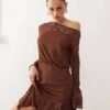 Reclaimed Vintage Long Sleeve Lace Mix Dress In Chocolate Brown For Women