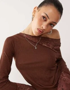 Reclaimed Vintage Long Sleeve Lace Mix Dress In Chocolate Brown For Women -Closet Theory Her 207597046 3