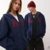 Reclaimed Vintage Unisex Logo Zip Through Hoodie In Navy For Unisex -Closet Theory Her 207597060 1 navy