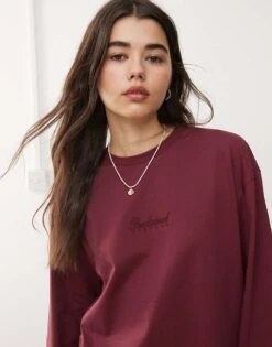 Reclaimed Vintage Unisex Oversized Skater Long Sleeve T-shirt In Washed Burgundy For Unisex -Closet Theory Her 207597067 4