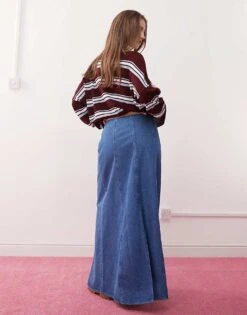 Reclaimed Vintage Denim Maxi Skirt In Mid Blue For Women -Closet Theory Her 207603535 3