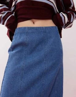 Reclaimed Vintage Denim Maxi Skirt In Mid Blue For Women -Closet Theory Her 207603535 4