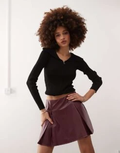 Reclaimed Vintage PU Skort In Burgundy For Women -Closet Theory Her 207612762 1 burgundy 1