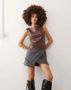 Reclaimed Vintage PU Tank In Burgundy For Women -Closet Theory Her 207612763 1 burgundy 1