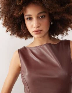 Reclaimed Vintage PU Tank In Burgundy For Women -Closet Theory Her 207612763 4