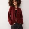 Reclaimed Vintage Tie Front Cardigan In Burgundy For Women -Closet Theory Her 207614659 1 burgundy