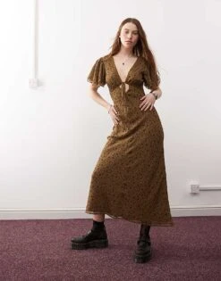 Reclaimed Vintage Maxi Tea Dress With Keyhole And Lace In Floral Print For Women