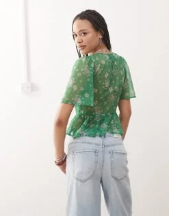 Reclaimed Vintage Tea Blouse With Lace Collar In Green Floral Print For Women Multi -Closet Theory Her 207615828 3