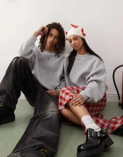 Reclaimed Vintage Unisex Heavyweight Oversized Boxy Sweatshirt In Grey Marl For Unisex -Closet Theory Her 207622614 4