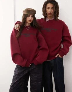 Reclaimed Vintage Unisex Oversized Sweat With Logo In Burgundy For Unisex -Closet Theory Her 207625420 1 burgundy 1