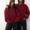Reclaimed Vintage Unisex Oversized Sweat With Logo In Burgundy For Unisex