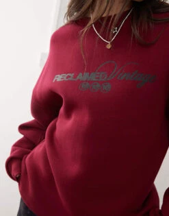 Reclaimed Vintage Unisex Oversized Sweat With Logo In Burgundy For Unisex -Closet Theory Her 207625420 3