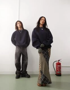 Reclaimed Vintage Unisex Extreme Oversized Sweatshirt In Washed Navy For Unisex Black -Closet Theory Her 207634664 1 black 1