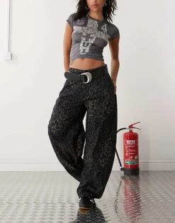 Reclaimed Vintage Dark Leopard Print Barrel Leg Trouser For Women -Closet Theory Her 207644310 1 leopardprint 1