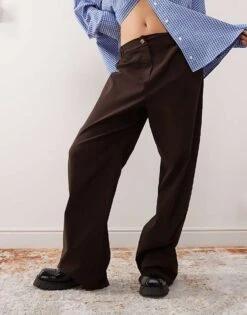 Reclaimed Vintage Slouchy Tailored Wide Leg Trouser In Chocolate Brown For Women -Closet Theory Her 207651874 5