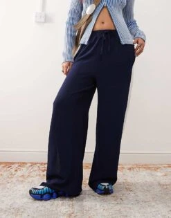 Reclaimed Vintage Wide Leg Trouser With Side Contrast Panel In Navy For Women -Closet Theory Her 207651910 4