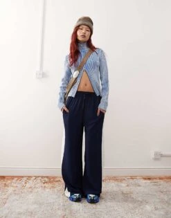Reclaimed Vintage Wide Leg Trouser With Side Contrast Panel In Navy For Women -Closet Theory Her 207651910 5
