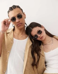 Reclaimed Vintage Unisex 90s Square Wire Sunglasses In Gold For Unisex -Closet Theory Her 207659557 3