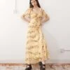 Reclaimed Vintage Maxi Tea Dress With Lace In Ditsy Butter Yellow Floral Print For Women Green -Closet Theory Her 207659558 1 green
