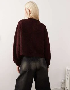 Reclaimed Vintage Button Up Cardigan In Burgundy Texture For Women -Closet Theory Her 207662946 4