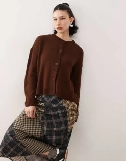 Reclaimed Vintage Boxy Cardigan In Brown For Women Chocolate