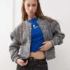 Reclaimed Vintage Zip Through Bomber Cardigan In Grey Marl For Women -Closet Theory Her 207662959 1 greymarl