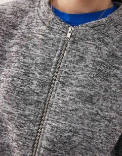 Reclaimed Vintage Zip Through Bomber Cardigan In Grey Marl For Women -Closet Theory Her 207662959 3