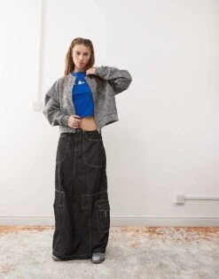 Reclaimed Vintage Zip Through Bomber Cardigan In Grey Marl For Women -Closet Theory Her 207662959 4