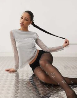 Reclaimed Vintage Slash Neck Asymmetric Party Top In Silver For Women -Closet Theory Her 207662970 1 silver 1