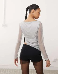 Reclaimed Vintage Slash Neck Asymmetric Party Top In Silver For Women -Closet Theory Her 207662970 2