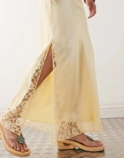 Reclaimed Vintage Satin Midi Skirt With Lace Trim In Buttermilk Yellow For Women Antique White -Closet Theory Her 207662989 4