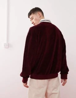Reclaimed Vintage Unisex Velour Sweat In Burgundy For Unisex -Closet Theory Her 207679067 4