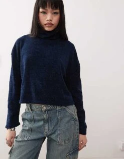 Reclaimed Vintage Funnel Neck Jumper In Navy For Women -Closet Theory Her 207679085 1 navy 1