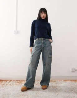 Reclaimed Vintage Funnel Neck Jumper In Navy For Women -Closet Theory Her 207679085 2