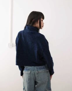 Reclaimed Vintage Funnel Neck Jumper In Navy For Women -Closet Theory Her 207679085 3