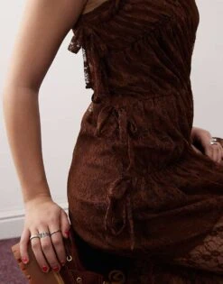 Reclaimed Vintage Lace Maxi Dress With Asymmetric Tie Detail In Brown For Women Multi -Closet Theory Her 207679103 3