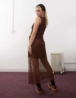 Reclaimed Vintage Lace Maxi Dress With Asymmetric Tie Detail In Brown For Women Multi -Closet Theory Her 207679103 4