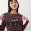 Reclaimed Vintage Long Sleeve Logo Tee In Burgundy For Women -Closet Theory Her 207679121 1 burgundy